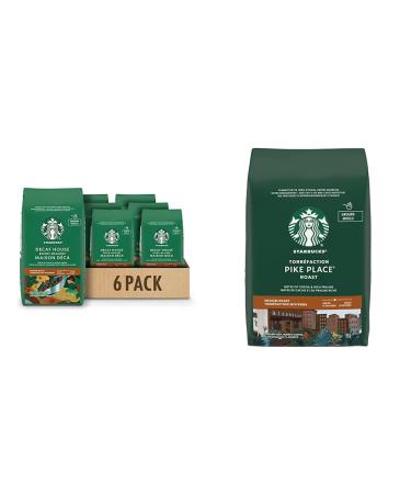 Starbucks Decaf House Blend Ground Coffee Medium Roast 340 Grams (pack of 6) & Pike Place Roast Ground Coffee Medium Roast 793 Grams Coffee + Roast Ground Coffee