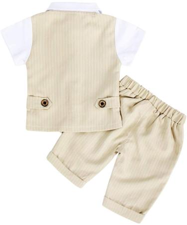 AmzBarley Baby Boys Gentlemans Suit | Dress Shirt, Pants, Vest, Bowtie Rompers | Khaki 6-12 Months - Buy Online on SooperMarket.com