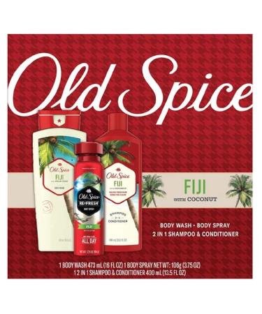 Old Spice Fiji Holiday Gift Set - Body Wash Body Spray 2-in-1 Shampoo & Conditioner Deodorant Great Skincare for Men