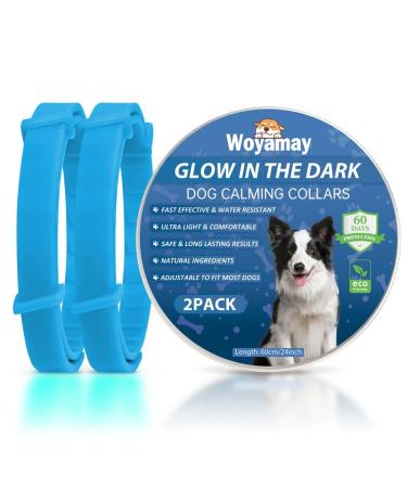 Woyamay Calming Collar for Dogs Adjustable Luminous Safety Glow Calming Dog Collar for Anxiety Relief Natural Calming Pheromone Dog Collar Lasts 60 Days Fits Small Medium Large Dog 2 Pack Blue Blue-2 Pack