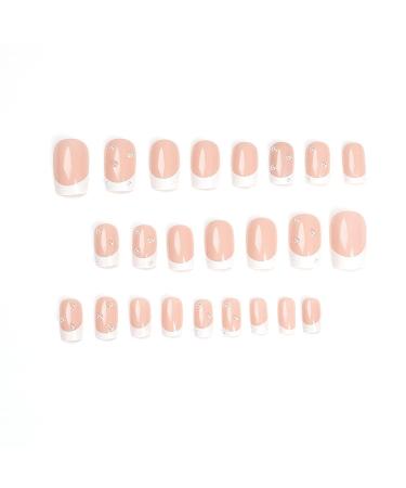 MISUD Glossy Square French Tip Fake Nails - 24Pcs | Pearl Acrylic Designs | White Glue-on False Nails for Women & Girls - Buy Online on SooperMarket.com