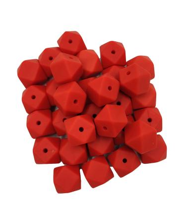 50pcs Mandarin Red Color 14mm Silicone Hexagon Pearl Beads Silicone Geometry Spacer Beads for DIY Beading Mom Jewelry Necklace Making