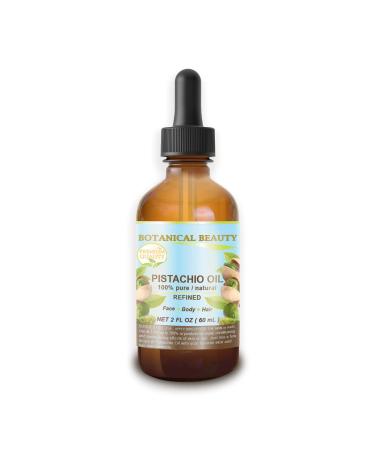 Botanical Beauty PISTACHIO OIL Italian Pistacia vera 100 % Pure Natural Refined 2 Fl.oz.- 60 ml for FACE SKIN BODY HAIR NAILS FOOT CARE. Vitamin E Antioxidant Serum Skin Moisturizer