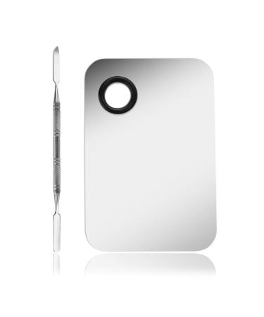 FRCOLOR Makeup Palette  Stainless Steel Cosmetic Makeup Palette Professional Cosmetic Mixing Makeup Palette with Spatula Tool 6x4