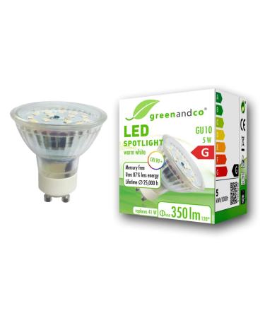 Greenandco CRI 90+ GU10 LED spot 5W 350 LM 110 3000K warm white 230V flicker -free not dimmable 2 years guarantee 5W 3000K 110 1 piece (1 Pack)