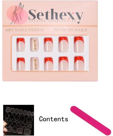 Sethexy Christmas French Short Square False Nails - 24Pcs Glossy Festive Press On Acrylic Stick On Nail Tips - Buy Online on SooperMarket.com
