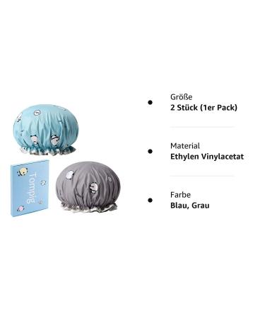 2 Piece Waterproof Shower Hood Bath Cap for Women - Reusable Elastic Hair Cap in Blue & Gray | Ideal for Bathing and Spa - Buy Online on SooperMarket.com