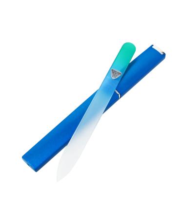 Glass nail file with case with case - nail file made of Czech glass - manicure glass file for nails precision files with a smooth finish - bona fide beauty pastel Premium nail file aqua 1 count (pack of 1)