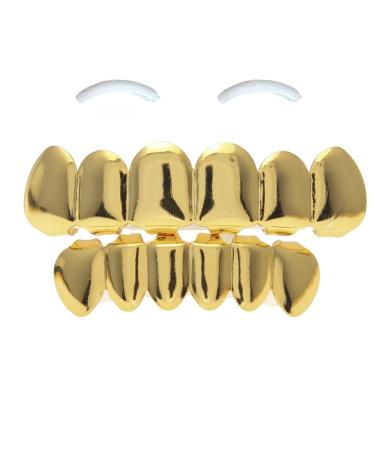 SSyang Hip Hop Teeth Grills for Mouth Braces Decoration with 2 Silicone Moldings Hip Hop Teeth Grills for Mouth Top Bottom Music Festival Party Hip Hop Rapper Decorations (Gold)