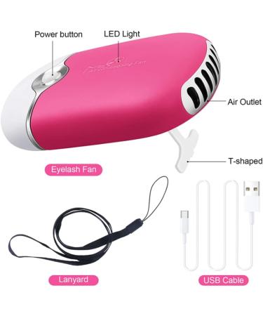 Rose Red Eyelash Fan Dyer with 2 Lash Tweezers - Rechargeable Mini Portable Fan for Eyelash Extension - Straight and Curved Tip Tweezers Included - Buy Online on SooperMarket.com