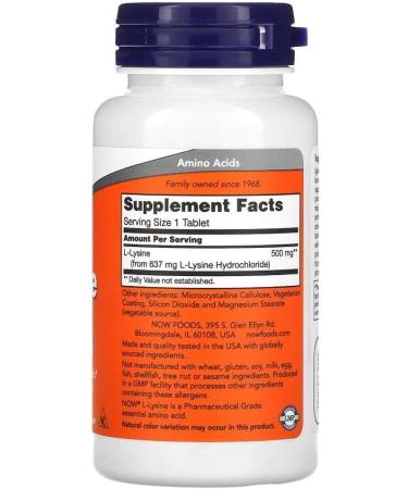 NOW Supplements L-Lysine 500mg Capsules 100 Count - Buy Online on SooperMarket.com