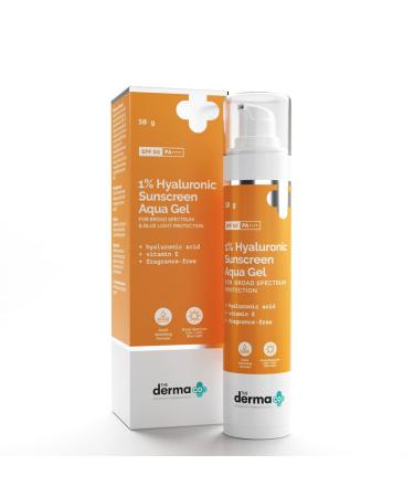 1% Hyaluronic Sunscreen Aqua Gel with SPF 50 & PA++++ | Broad Spectrum UVA/B & Blue Light Protection | Lightweight & Quick Absorbing with Vitamin E | 1.76 Oz/50g
