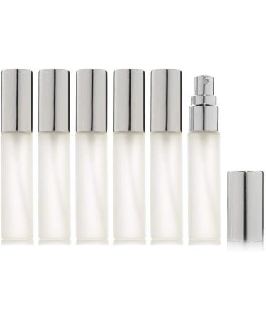 Enslz 6 x 10ml Refillable Frosted Glass Spray Bottles with 2 x 3ml Pipettes - Silver | Perfect for Perfume & Travel - Buy Online on SooperMarket.com