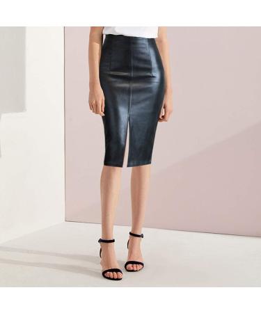 Sanahy Women's High Waisted Faux Leather Split Midi Pencil Skirt - 3XL Black - Buy Online on SooperMarket.com