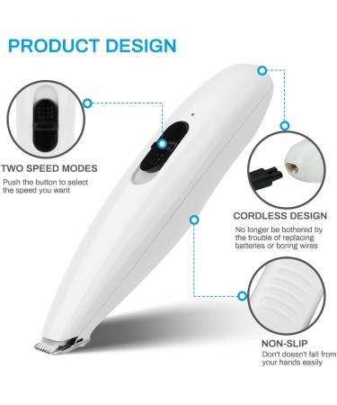 Dog Clippers Welltop Dog Grooming Clippers Low Noise USB Rechargeable Pet Hair Trimmer Cordless Clippers for Small Dogs Cats Pet Electric Clipper for Hair Around Face Eyes Ears Paws Rump (White) - Buy Online on SooperMarket.com