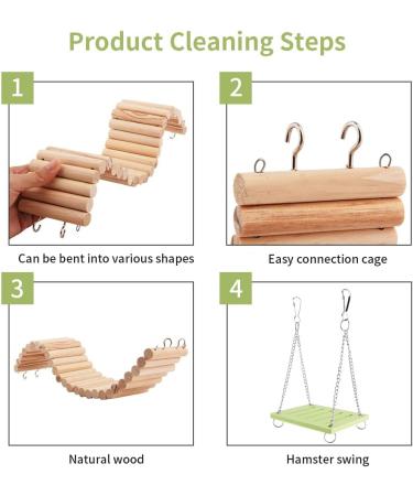 Rat Ladder Bridge Wooden Hamster Climbing Ladder and Swing Small Animal Bendable Fence Climbing Stair Toy Cage Accessories for Bird Parrot Hamsters Chipmunks - Buy Online on SooperMarket.com