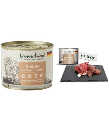 Venandi Animal Premium wet food for cats turkey as a monoprotein 6 x 200 g 1.2 kg & premium wet food for cats veal as monoprotein 6 x 200 g 1.2 kg bundle with wet food for cats calf