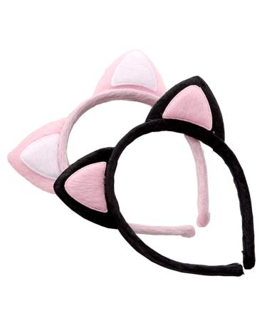 VANTOBEST 2pcs Lovely Cute Cat Ears Plush Cloth Headband Headwear Head Wrap Hairband Hair Bands Hair Hoops Suitable for Cosplay Holiday Party (Random Color)