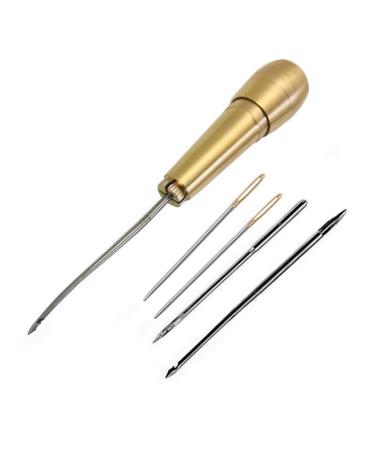 Fbshicung 5pcs Needle Copper Handle Sewing Awl Hand Stitcher Shoe Repair Tool for Repairing Shoe Bag Canvas Leather Sewing Tool Kit