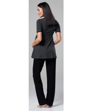 Happy Mama Maternity Nursing 3 Piece Nightwear Set - Graphite Melange & Black - Buy Online on SooperMarket.com