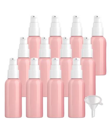 ZEOABSY 12 Pieces 50 ml Pink Lotion Bottles with White Pump 50ml Empty PET Plastic Lotion Pump Bottle Cosmetic Gel Travel Container for Cosmetic Make up Cleaning + 2 x Funnel Pink 50 ml
