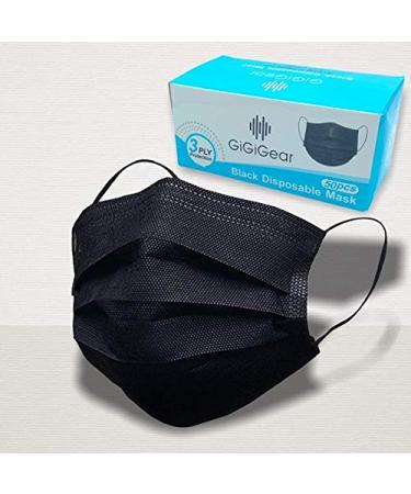 Black Disposable Face Mask | 3 Ply Layer | Face Dust Cover for Indoor Office | Restaurant Server Mask | Outdoor | Ships from CANADA (50pcs-black) 1 count (Pack of 50)