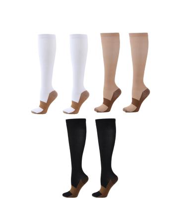 RiToEasysports Compression Socks Breathable Stretchy Knee High Compression Socks for Sports 3 Pairs S/M