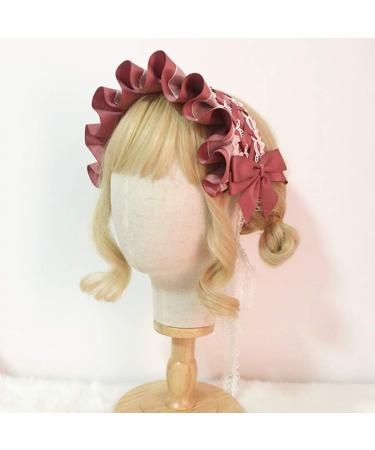 JSGHGDF Japanese Maid Cosplay Headdress Ruffled owknot Hairband Sweet Floral Lace Ribbon Party Hair Accessory White - Buy Online on SooperMarket.com