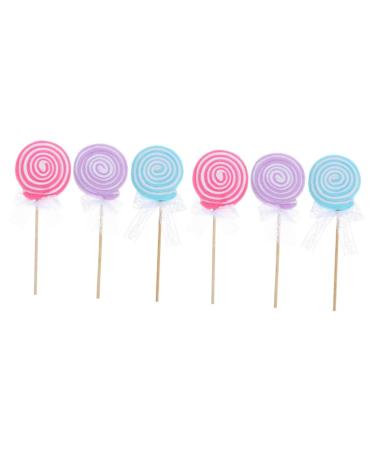 ABOOFAN 6 Pcs Simulation Lollipop Candies Candy Models Simulated Lollipop Prop Scene Decorative Props Party Lollipop Decorations Xmas Party Supplies Wood Cartoon Flowers Assorted Colorx2pcs 25.00X9.00X2.50CMx2pcs