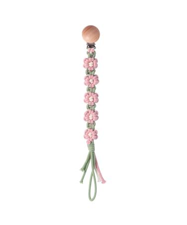 Symbolife Pacifier Clip for Boys Girls Floral Daisy Macrame Paci Clip Pacifier Holder Leash Boho Wooden Clips Handmade Braided Cotton Unisex Baby Shower Birthday Gift Christmas Gift