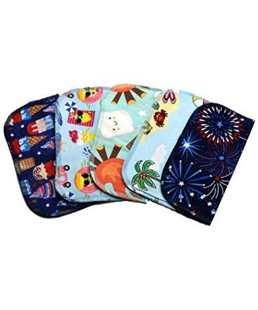 2 Ply Printed Flannel 8x8 Inches Set of 5 Little Wipes Summertime Fun