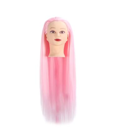 Cosmetology Shop window long pink hair shop window doll head high temperature wire hairdresser hairstyling practice training head puppet head with diy lichen for beauty teachers students