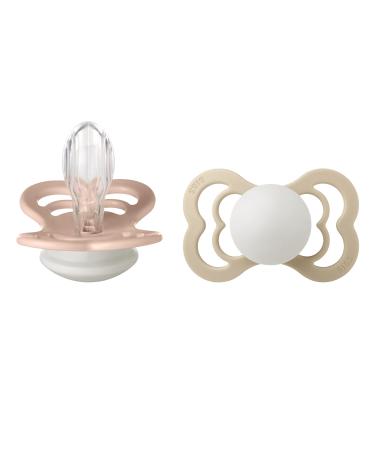Bibs Supreme Silicone Pacifier for 6+ Months Toddlers 2-Pieces  Size 2  Blush Night/Vanilla Night