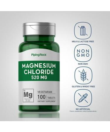 LLK Magnesium Chloride 520mg | 100 Vegetarian Tablet Capsules | Natural Supplement - Buy Online on SooperMarket.com