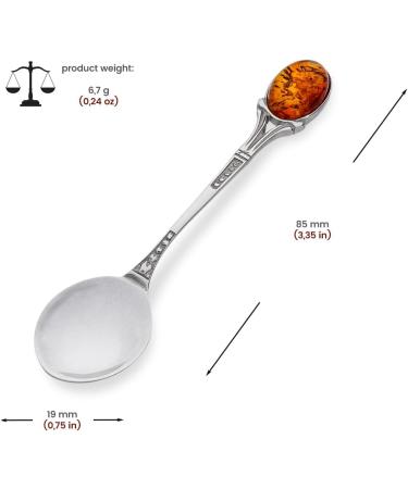 AMBEDORA Small Spoon | Sterling Silver Oxidised Spoon with Amber | Ideal Christening or Birthday Gift for Boys and Girls - Buy Online on SooperMarket.com