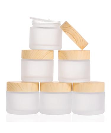 6 pieces of glass jaws 60ml empty cans cream container small doses with cover made of wood grain matted glass intellers used for cosmetics lip balm lotions creams sampling travel containers 6 x 60ml