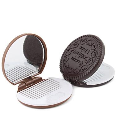 Cookie Shaped Pocket Mirror Foldable Portable Makeup Compact Mirror Comb Set