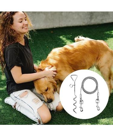 10ft Dog Tie Out Cable with 15" Spiral Ground Stake Spike for Small to Medium Dogs Up to 60 lbs for Playing Camping Outdoor Yard and Backyard in Ground (White) - Buy Online on SooperMarket.com