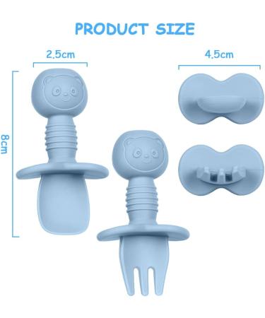 Vicloon Baby Fork and Spoon Set - 4Pcs Silicone Self Feeding Utensil for Easy Grip | Toddler Cutlery Kit for Infant & Children | First Led Training Weaning Spoons - Blue-light Green - Buy Online on SooperMarket.com