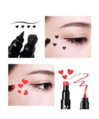 2 Pcs Heart-shaped Liquid Eyeliner Stamp Set - Waterproof, Smudge-proof & Long-lasting Double-side Ultra-Fine Eye Liners Pen - Red + Black - Makeup Tools with Quick Drying Formula - Buy Online on SooperMarket.com