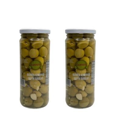 Sanniti Olives with Stuffed Garlic, 15.5 oz (Pack of 2)