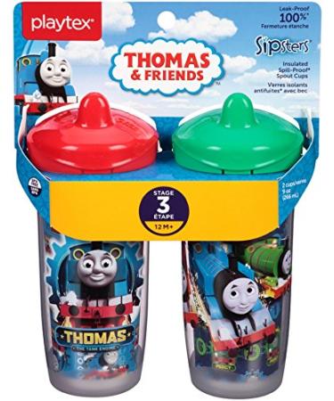 Playtex Sipsters Stage 3 Thomas The Train Spill-Proof Leak-Proof Break-Proof Insulated Spout Sippy Cups - 9 Ounce - 2 Count (Color/Theme May Vary)