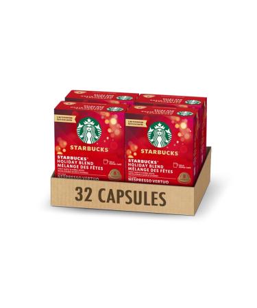 STARBUCKS Holiday Blend for NESPRESSO VERTUO Limited Edition Medium Roast Coffee Sweet Maple and Herbal Notes 100% Arabica Coffee 8 Recyclable Capsules Pack of 4