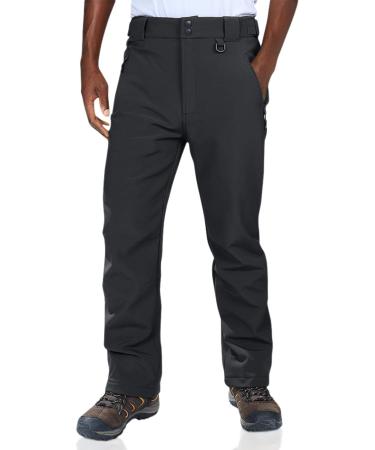 Outdoor Ventures Men's Lite Waterproof Windproof Fleece Lined Warm Hiking Ski Snow Pants Expandable-Waist Black- Natural Waist 32W x 32L