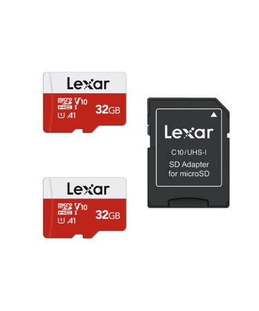 Lexar 32GB Micro SD Card 2 Pack, microSDHC UHS-I Flash Memory Card with Adapter - Up to 100MB/s, U1, Class10, V10, A1, High Speed TF Card (2 microSD Cards + 1 Adapter) 32GB x 2