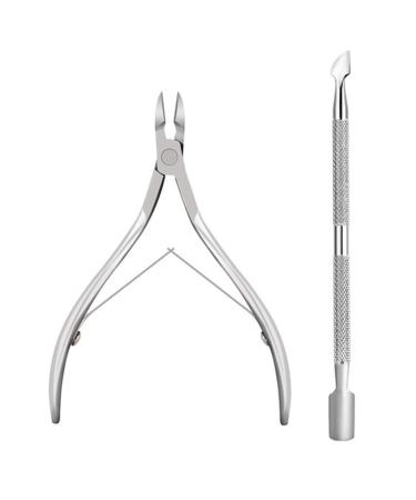 Cuticle Nipper and Pusher Dead Skin Remover Set Stainless Steel Cuticle Pusher Trimmer Clipper Nail Manicure Tool
