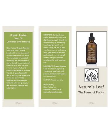 Organic Rosehip Seed Oil - 100% Pure Cold Pressed | Anti-Aging Stretch Marks Wrinkles | Omegas 3 6 9 | Vitamins A C & F | 4 fl oz - Buy Online on SooperMarket.com