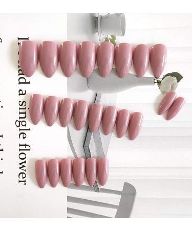 Justotry 24 Pcs Peach Pink Stiletto Short False Nails with Nail Glue - Almond Medium Stick On Nails for Women's Nail Art - Buy Online on SooperMarket.com
