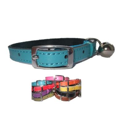 Leather cat/ kitten collar pink blue brown and red safety elastic (blue)