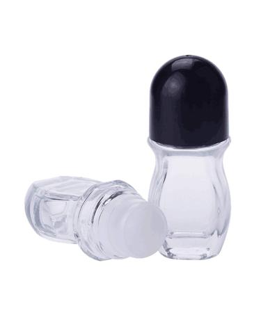 2PCS 50ml/1.7oz Empty Refillable Clear Glass Roll-on Deodorant Bottle with Plastic Roller Ball Essential Oils Roller Bottles Cosmetic Container Vial Jar Holder for Aromatherapy Oil Perfume